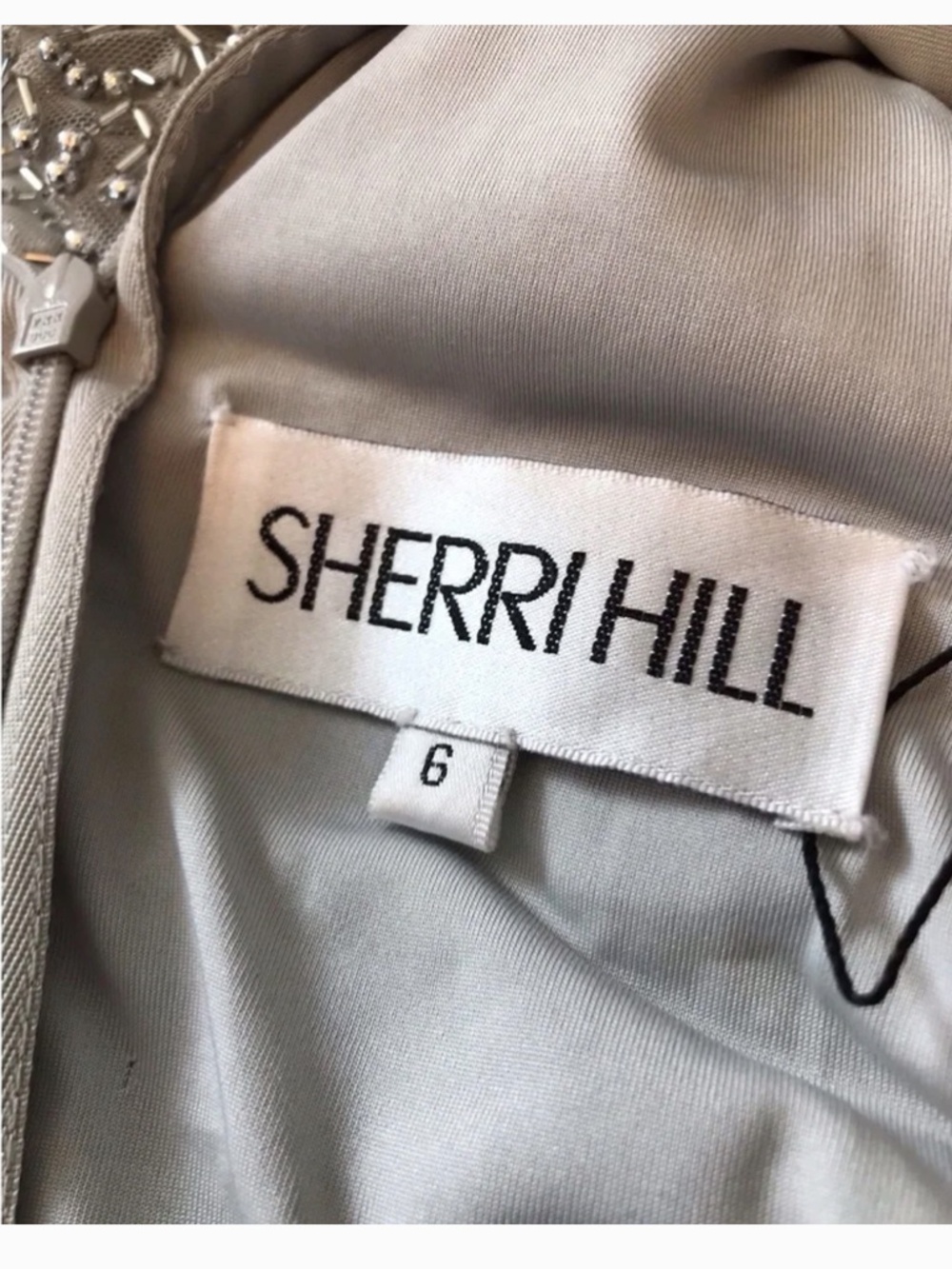 Sherri Hill Silver Beaded Gown - Picture 5 of 9
